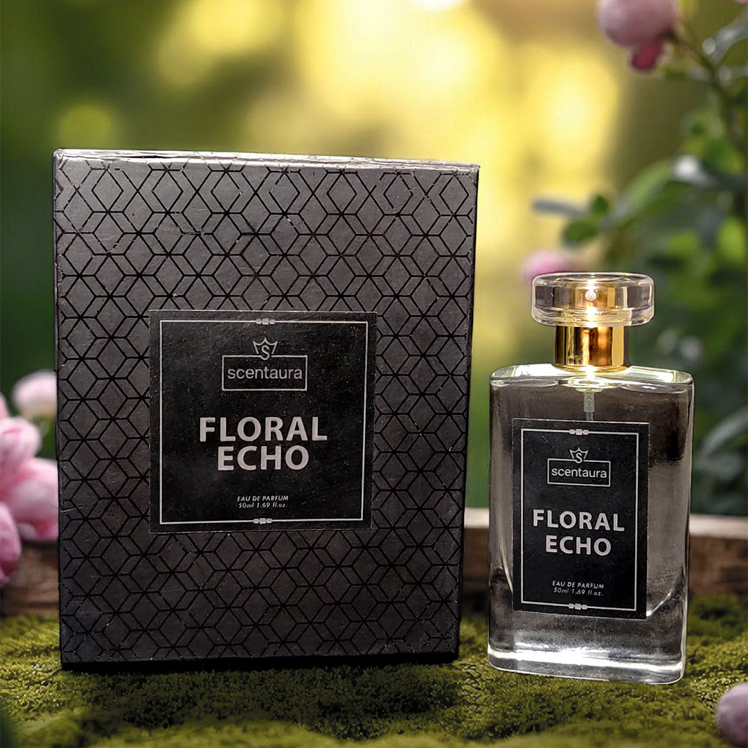 Scentaura Floral Echo perfume bottle and packaging on a natural background